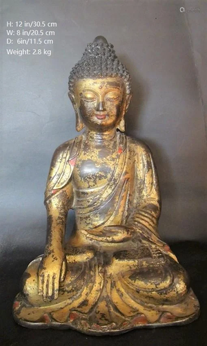 OLD CHINESE ANTIQUE GILT BRONZE BUDDHA STATUE A