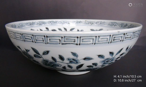 RARE LARGE CHINESE WHITE BLUE PORCELAIN BOWL MING DYN