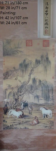 CHINESE VINTAGE PAINTING LANG SHINING 8 HORSES