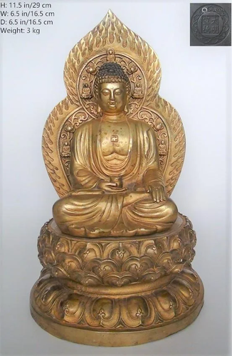 CHINESE ANTIQUE GILT BRONZE SHAKYAMUNI AMITABHA B…