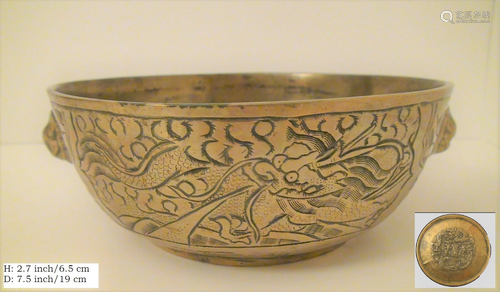 RARE CHINESE ANTIQUE HANDMADE BRASS BOWL MING XU…