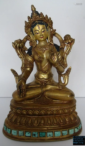 CHINESE VINTAGE BUDDHAIST GILT BRONZE STATUE