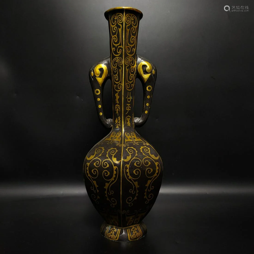 Warring States Bronze Square Vase with Wrong Golden