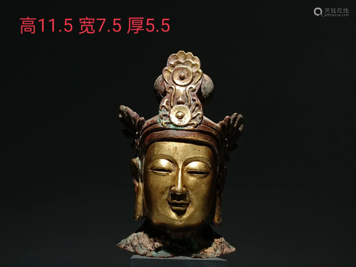 Tang gilt Buddha head 1.5cm x 7.5cm x 5.5cm