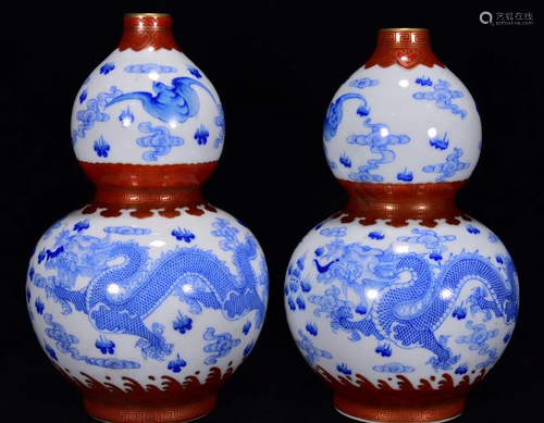 Gold gourd with blue and colorful dragon pattern in