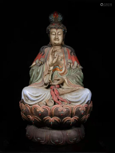 Shiwan Porcelain Sitting Lotus Guanyin Size