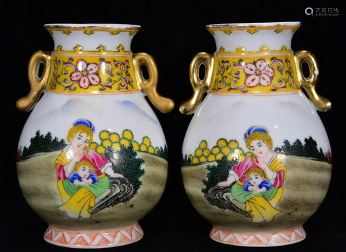 Amphora 14*10m with enamel and western figures in the