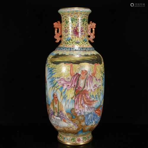 Enamel and sky-patterned double ear vase in Qianlong