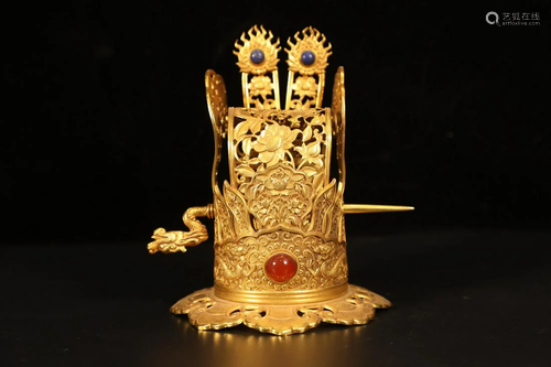 A collection of gilt and gemstone crowns from the Qing