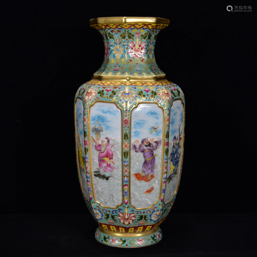 A gilt gilt enamel vase with the eight immortals