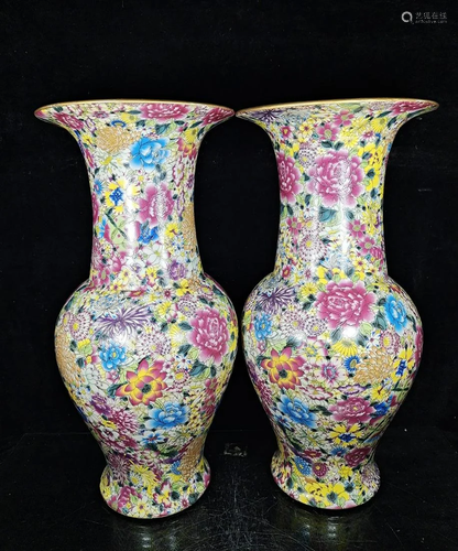 A pair of enamel and colorful flower goblets during the