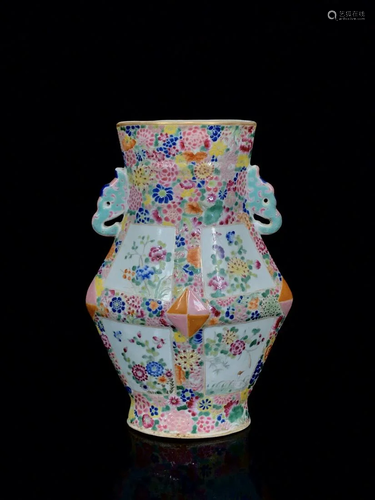 Qing Dynasty Qianlong famille rose flower vase with