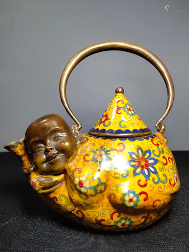 Collection enamel old jug, pure copper thick cloisonne,