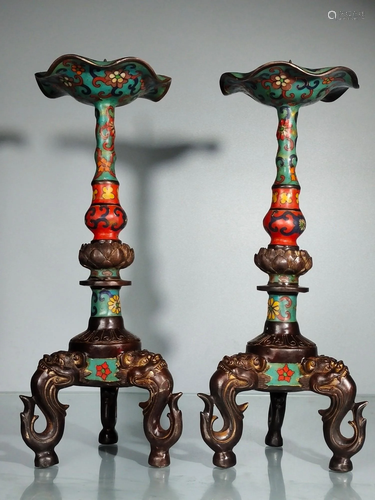 Pair of pure copper cloisonne wax tables Single size: