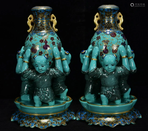 Golden gilt-glazed turquoise-glazed boy's longevity