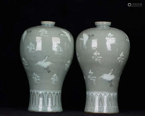 Song Goryeo Inlaid Celadon Plum Vase with Cloud and