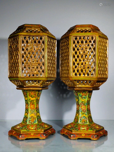 A pair of pure copper cloisonne palace lanterns