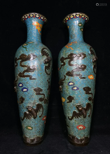 Cloisonne Bat Vase, a single vase is 39 cm high and 12