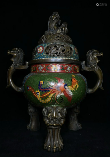 Cloisonne pure copper cloisonnÃ© enamel lion lid stove,