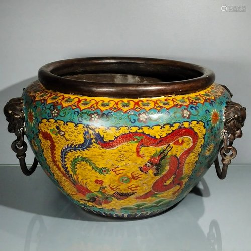 Pure copper cloisonne filigree, dragon and phoenix are