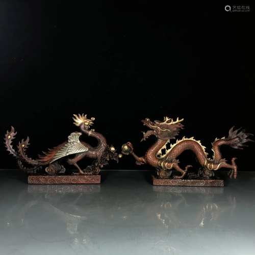 Pair of old parcels with gilt and silver dragon and