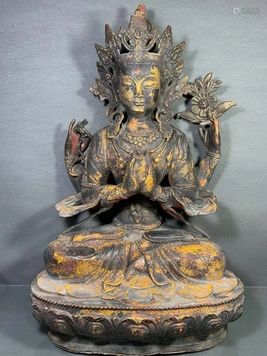 Pure copper four-armed Guanyin Length 40 cm, width 23.5