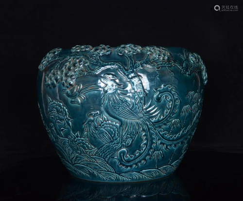 Qing Dynasty Qianlong peacock blue phoenix play with