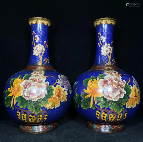 Cloisonne enamel pure copper peony vase, one vase is 35