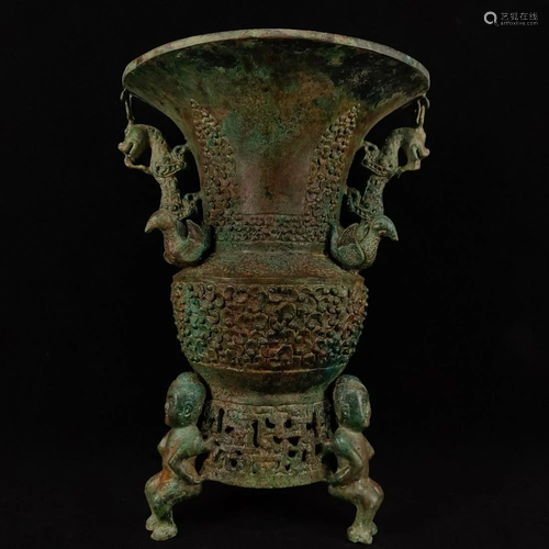 Warring States Period Bronze Panlong Square Bottle