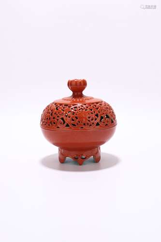 chinese coral-red glazed porcelain censer