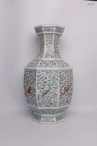 chinese doucai porcelain hexagonal vase