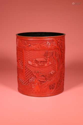 chinese red lacquer brush pot