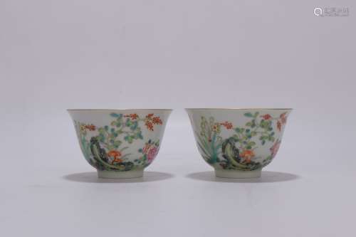 pair of chinese famille rose porcelain cups