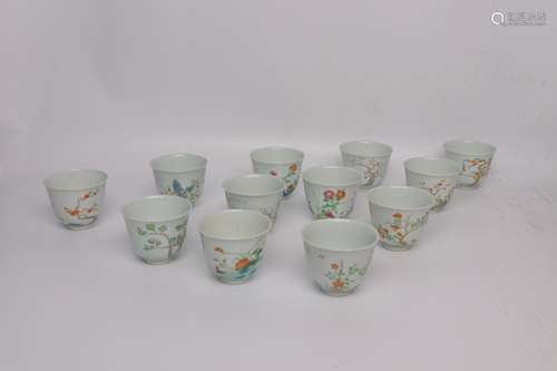 chinese famille rose porcelain 12 cups