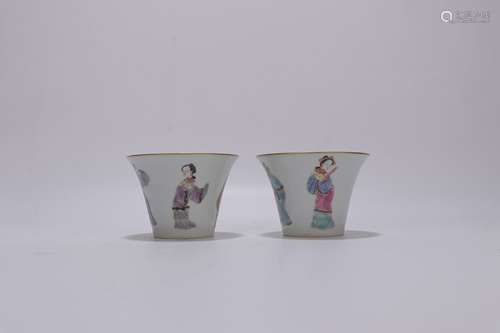 pair of chinese famille rose porcelain cups