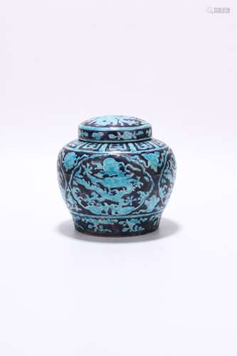 chinese blue-ground green glazed porcelain pot