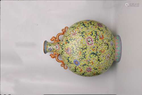 chinese yellow-ground  porcelain moonflask