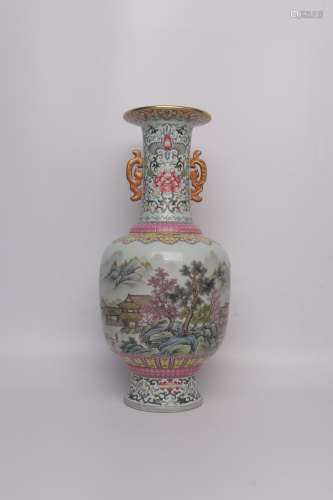 chinese famille rose porcelain binaural vase