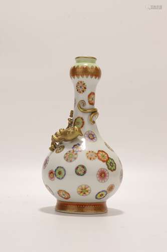 chinese famille rose porcelain garlic-head vase