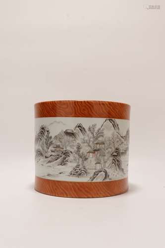 chinese grisaille-decorated porcelain brush pot