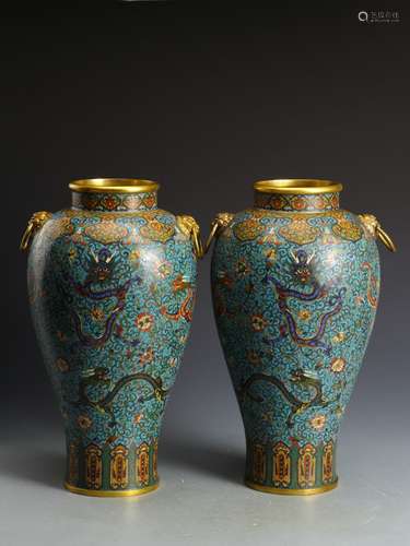 pair of chinese cloisonne enamle meipings