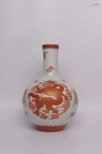 chinese red glazed porcelain globular vase