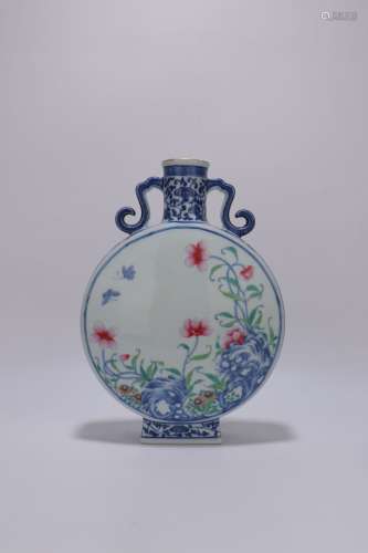 chinese blue and white famille rose porcelain moonflask