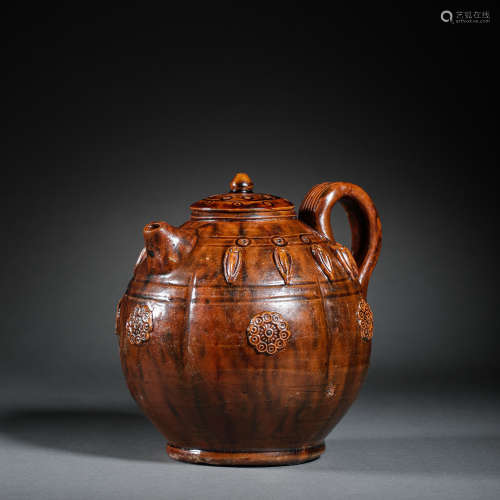 GONGXIAN WARE YELLOW GLAZED HOLDING POT, TANG DYNASTY, CHINA