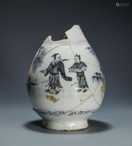 Blue and White Kiln Spring Vase with Human Story from Yuan