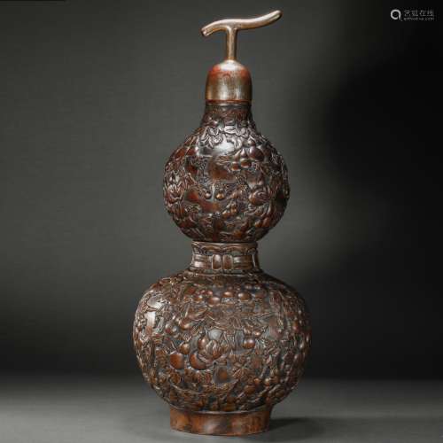 Red Sandalwood Calabash Vase from Qing