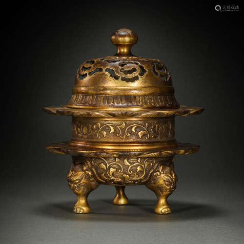 Copper and Golden Censer from Qing