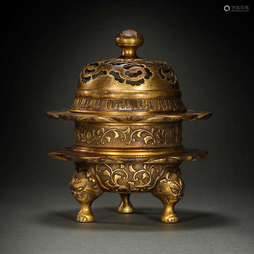 Copper and Golden Censer from Qing