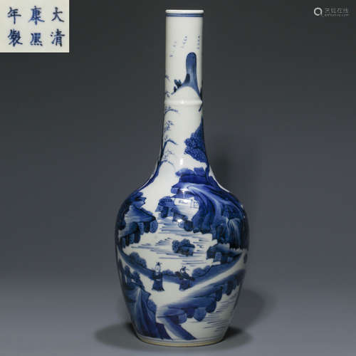 Blue and White Kiln Showing Vase from Qing