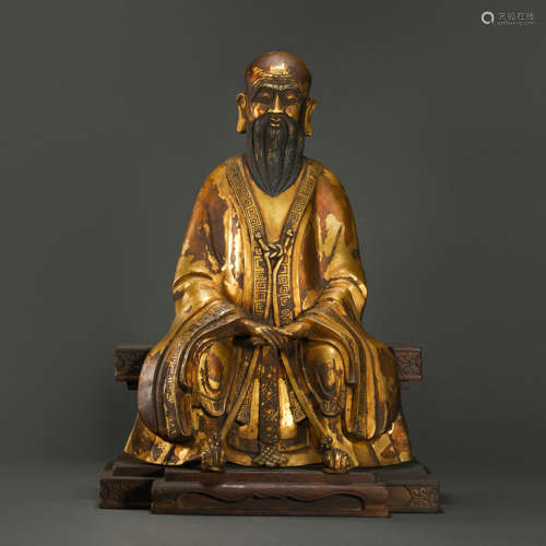 Copper and Golden Arhat Statue from Qing